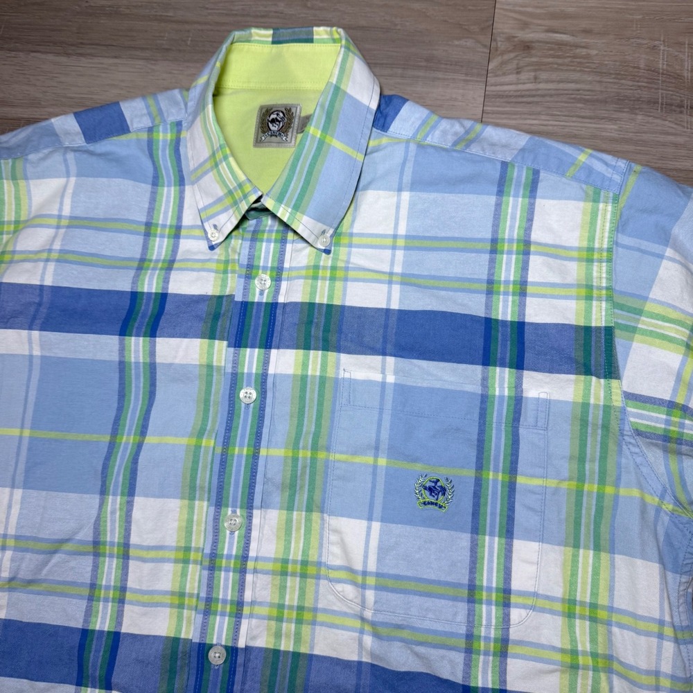 Cinch Madras Plaid Shirt Mens M Short Sleeve‎ Button Multicolor Oxford Pocket